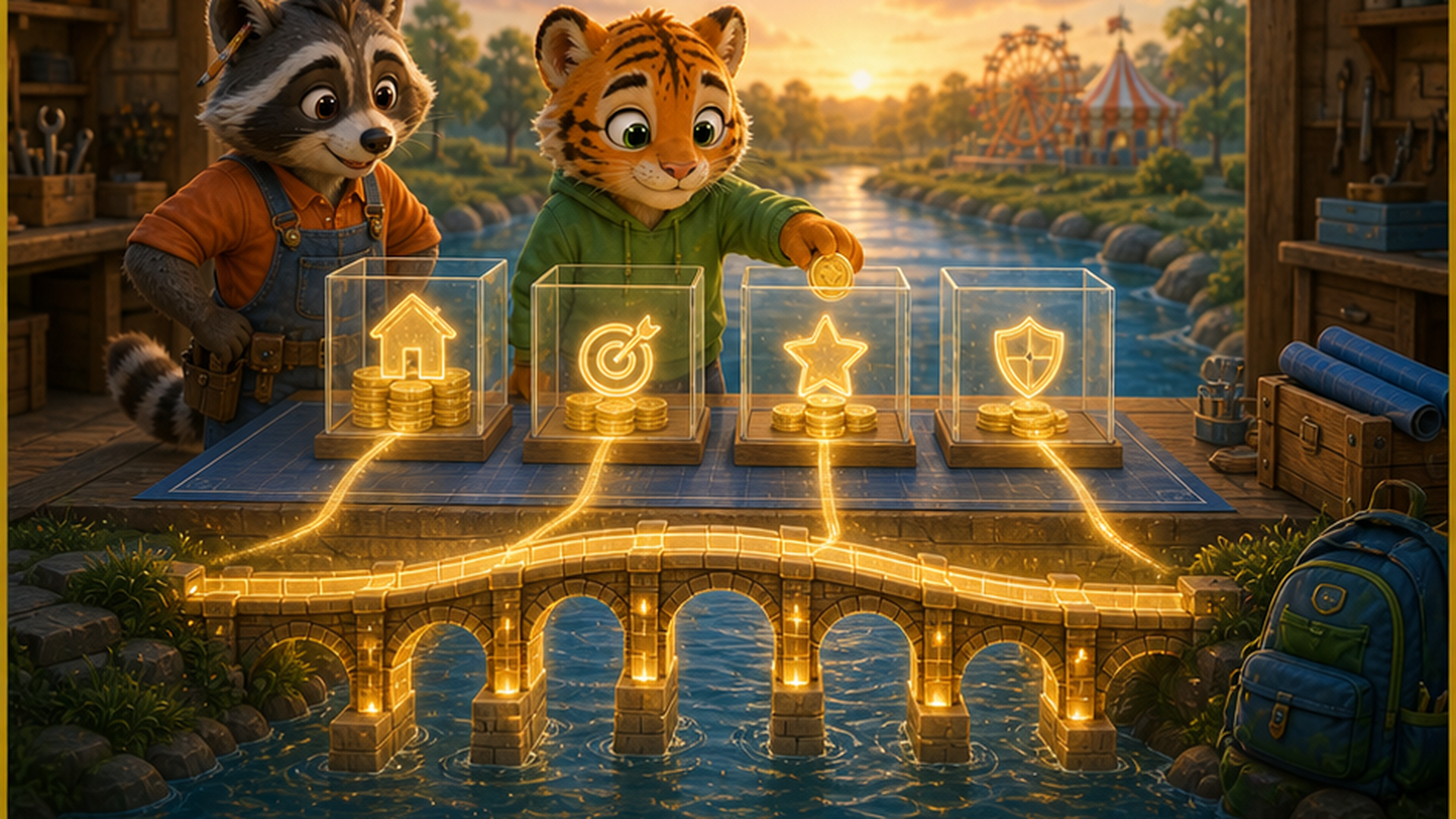 A balanced plan where all four supports hold the bridge