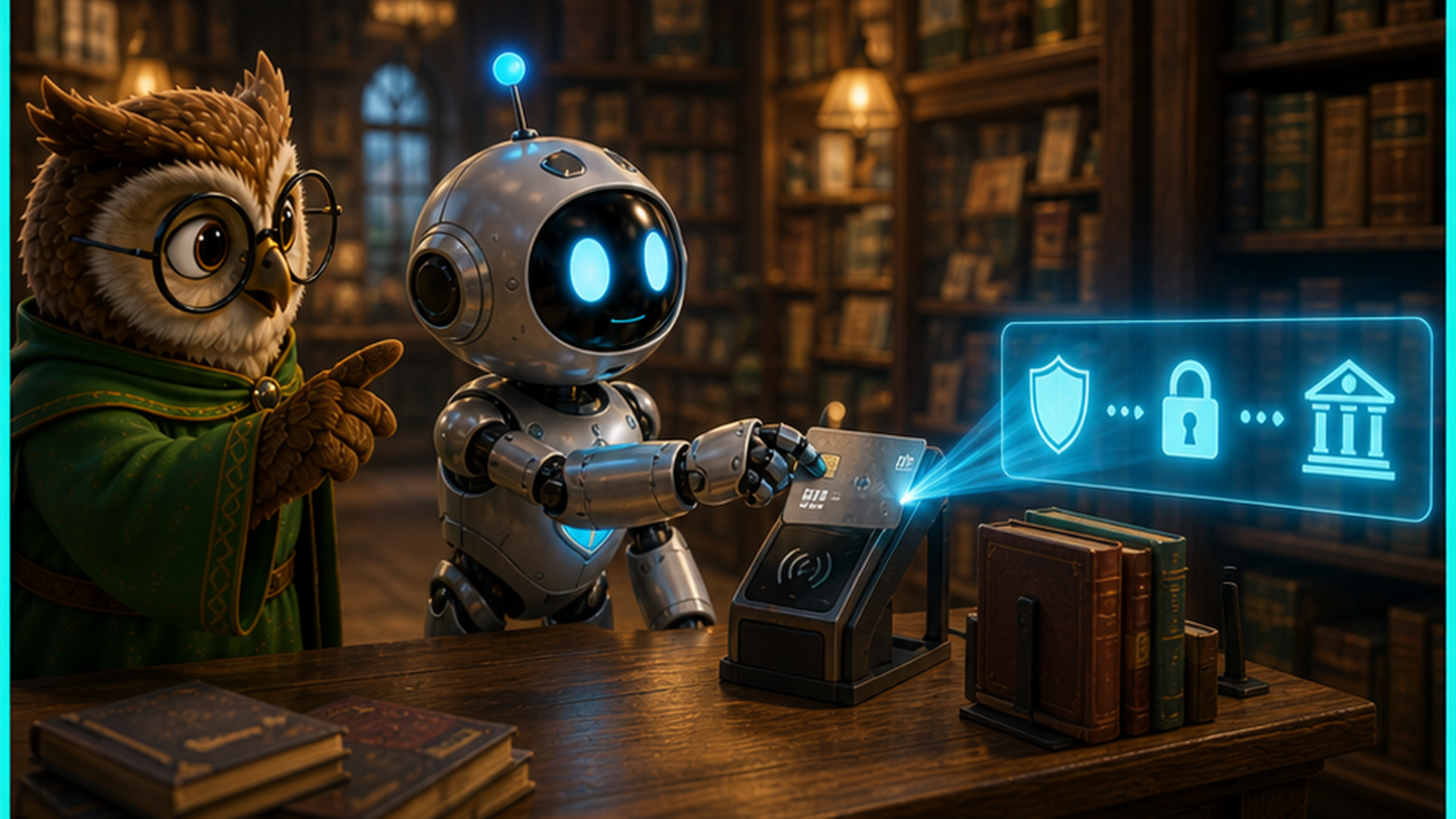Byte taps a card at a bookstore — the moment frozen