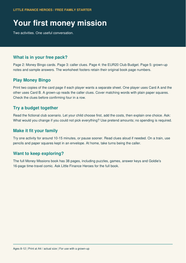 Preview page from the free family money starter