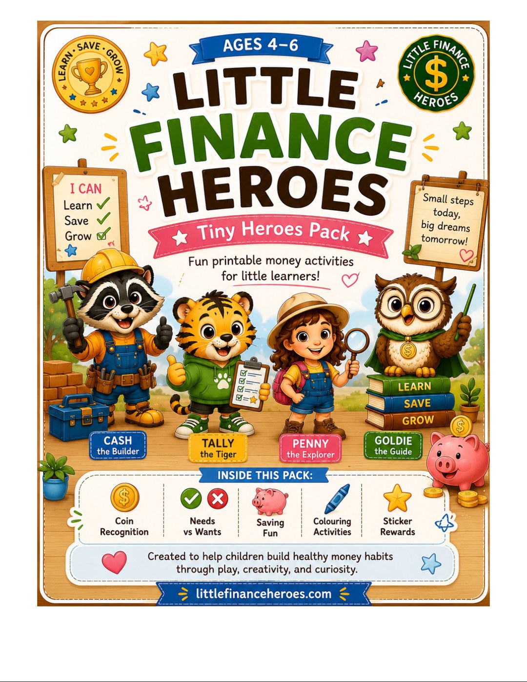 Pages from the Tiny Heroes printable pack