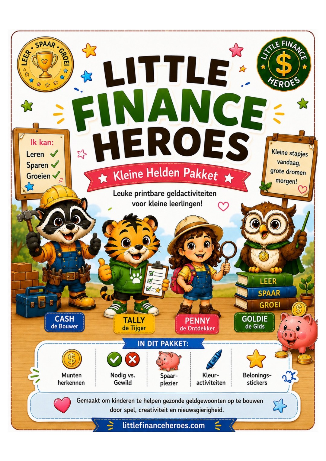 Pagina's uit het Tiny Heroes printpakket